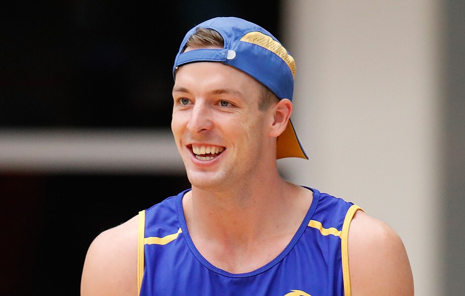 AFL 2018 Training - West Coast Eagles 230118 PERTH, AUSTRALIA - JANUARY 23: Kurt Mutimer of the Eagles in action during the West Coast Eagles training session at Bendat Basketball Stadium on January 23, 2018 in Perth, Australia. (Photo by Michael Willson/AFL Media)
